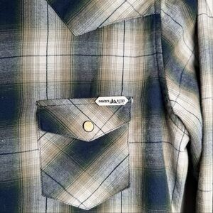 Powder River Outfitters Panhandle Blue Plaid Pearl Snap‎ Light Shirt Outdoors L